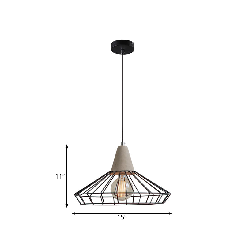 1-Light Pendant Light Fixture Industrial Cone/Cylinder/Triangle Iron Hanging Lamp in Black with Cement Socket Clearhalo 'Art Deco Pendants' 'Black' 'Cast Iron' 'Ceiling Lights' 'Ceramic' 'Crystal' 'Industrial Pendants' 'Industrial' 'Metal' 'Middle Century Pendants' 'Pendant Lights' 'Pendants' 'Rustic Pendants' 'Tiffany' Lighting' 1982002