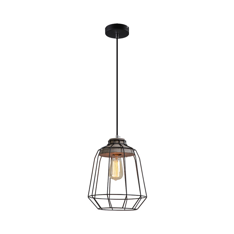 1-Light Pendant Light Fixture Industrial Cone/Cylinder/Triangle Iron Hanging Lamp in Black with Cement Socket Clearhalo 'Art Deco Pendants' 'Black' 'Cast Iron' 'Ceiling Lights' 'Ceramic' 'Crystal' 'Industrial Pendants' 'Industrial' 'Metal' 'Middle Century Pendants' 'Pendant Lights' 'Pendants' 'Rustic Pendants' 'Tiffany' Lighting' 1982006