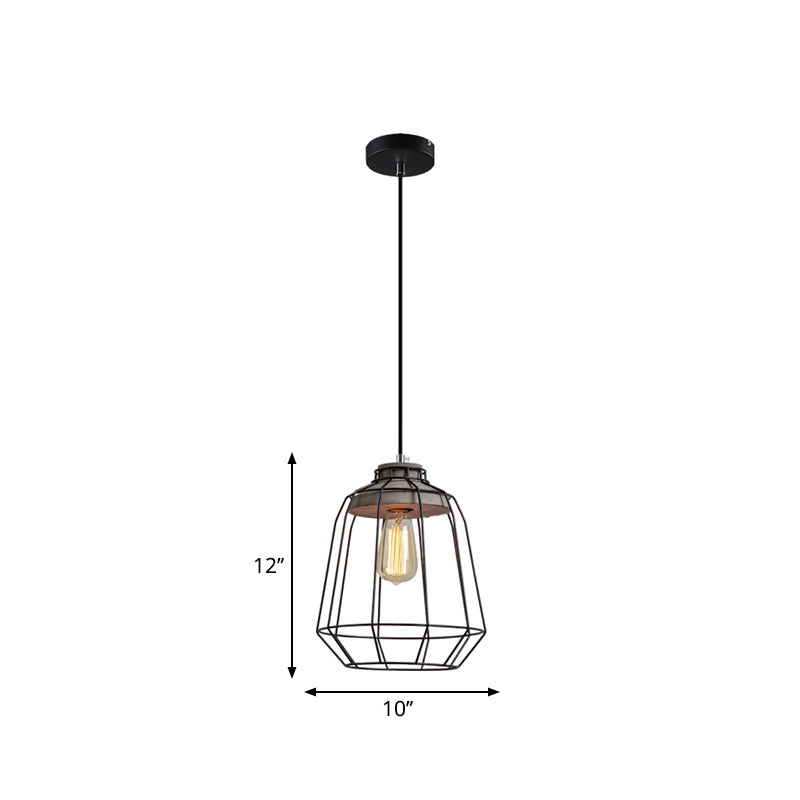 1-Light Pendant Light Fixture Industrial Cone/Cylinder/Triangle Iron Hanging Lamp in Black with Cement Socket Clearhalo 'Art Deco Pendants' 'Black' 'Cast Iron' 'Ceiling Lights' 'Ceramic' 'Crystal' 'Industrial Pendants' 'Industrial' 'Metal' 'Middle Century Pendants' 'Pendant Lights' 'Pendants' 'Rustic Pendants' 'Tiffany' Lighting' 1982007