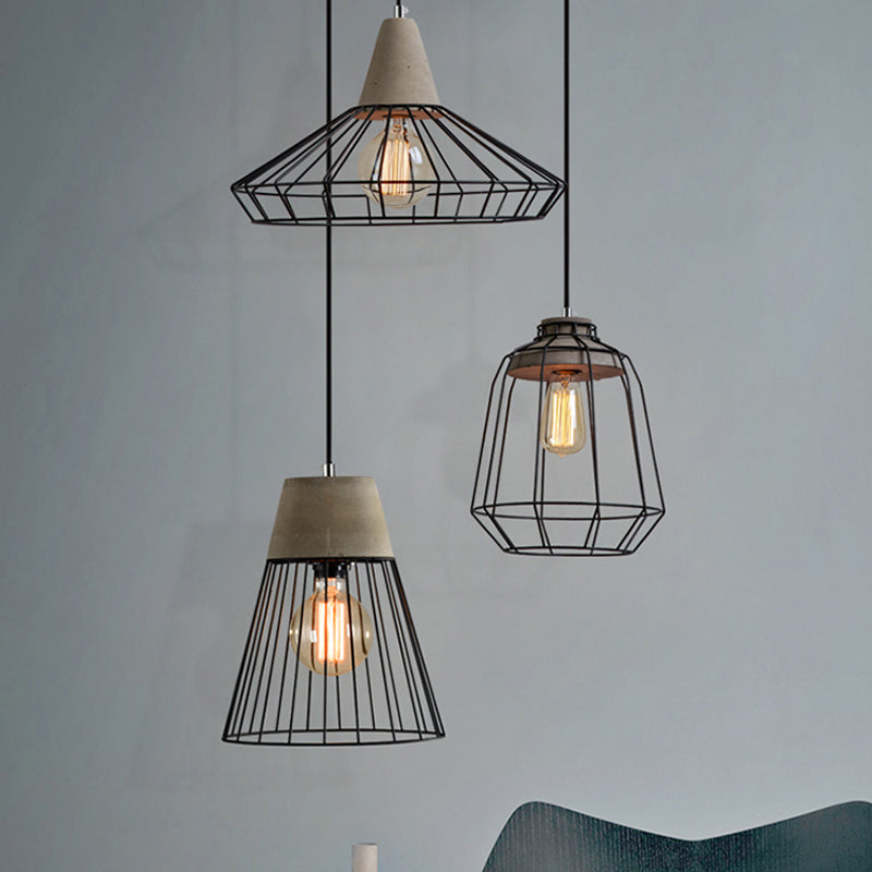 1-Light Pendant Light Fixture Industrial Cone/Cylinder/Triangle Iron Hanging Lamp in Black with Cement Socket Clearhalo 'Art Deco Pendants' 'Black' 'Cast Iron' 'Ceiling Lights' 'Ceramic' 'Crystal' 'Industrial Pendants' 'Industrial' 'Metal' 'Middle Century Pendants' 'Pendant Lights' 'Pendants' 'Rustic Pendants' 'Tiffany' Lighting' 1982009