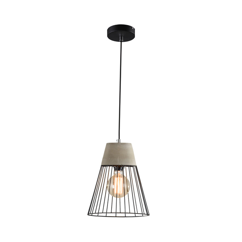 1-Light Pendant Light Fixture Industrial Cone/Cylinder/Triangle Iron Hanging Lamp in Black with Cement Socket Clearhalo 'Art Deco Pendants' 'Black' 'Cast Iron' 'Ceiling Lights' 'Ceramic' 'Crystal' 'Industrial Pendants' 'Industrial' 'Metal' 'Middle Century Pendants' 'Pendant Lights' 'Pendants' 'Rustic Pendants' 'Tiffany' Lighting' 1982010