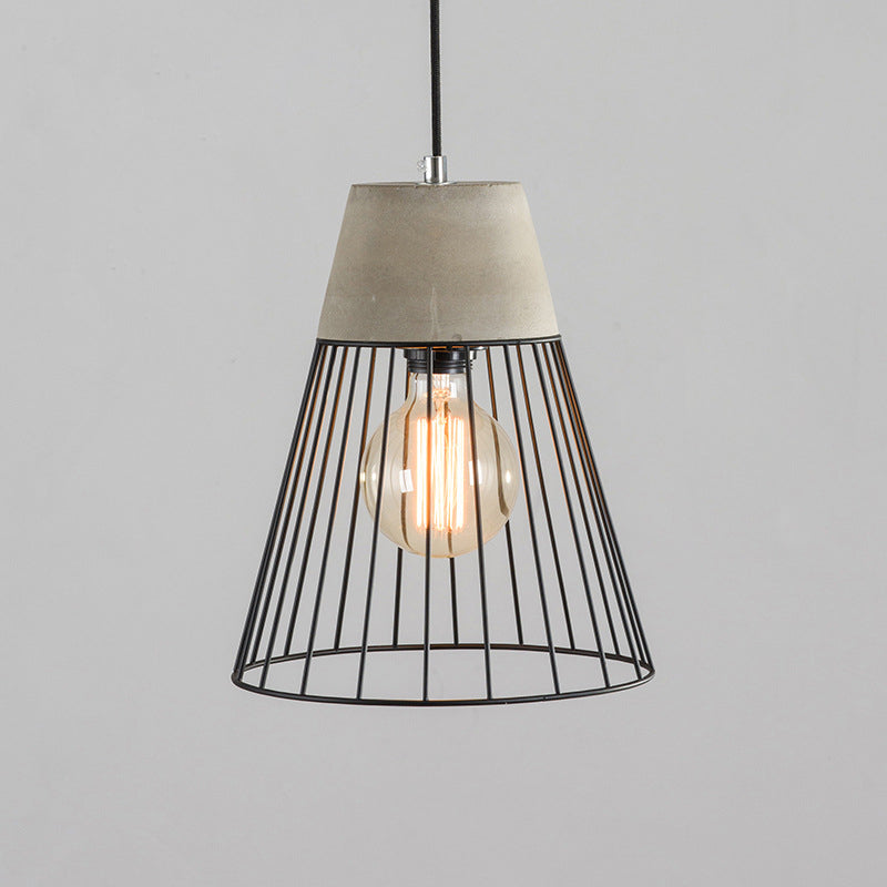 1-Light Pendant Light Fixture Industrial Cone/Cylinder/Triangle Iron Hanging Lamp in Black with Cement Socket Clearhalo 'Art Deco Pendants' 'Black' 'Cast Iron' 'Ceiling Lights' 'Ceramic' 'Crystal' 'Industrial Pendants' 'Industrial' 'Metal' 'Middle Century Pendants' 'Pendant Lights' 'Pendants' 'Rustic Pendants' 'Tiffany' Lighting' 1982011