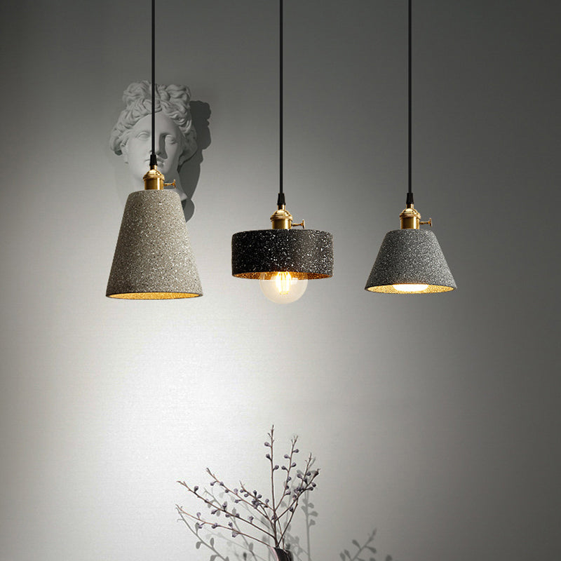 Single Bedside Drop Pendant Nordic Black/Grey Hanging Light with Tapered/Cone/Cylinder Cement Shade and Rotary Switch Black B Clearhalo 'Ceiling Lights' 'Industrial Pendants' 'Industrial' 'Middle Century Pendants' 'Pendant Lights' 'Pendants' 'Tiffany' Lighting' 1982018