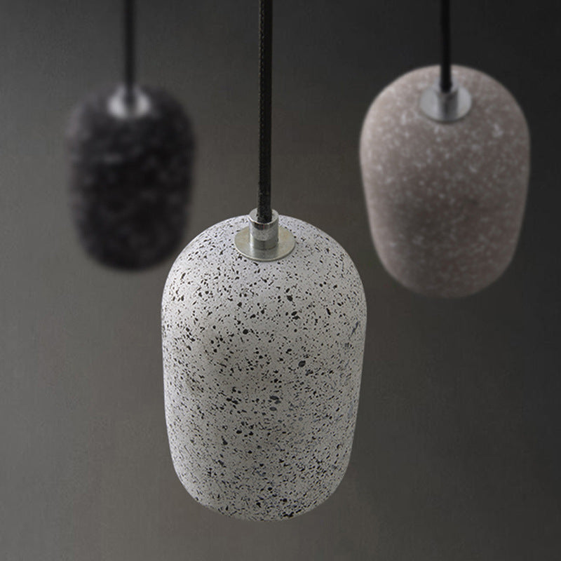 Capsule Shaped Dining Room Pendant Loft Terrazzo Black/Grey/White LED Ceiling Hang Lamp in Warm/White Light White Clearhalo 'Ceiling Lights' 'Industrial Pendants' 'Industrial' 'Middle Century Pendants' 'Pendant Lights' 'Pendants' 'Tiffany' Lighting' 1982046