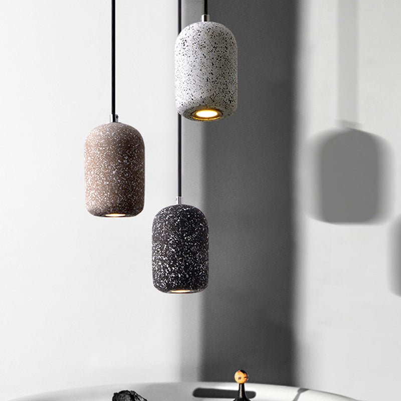 Capsule Shaped Dining Room Pendant Loft Terrazzo Black/Grey/White LED Ceiling Hang Lamp in Warm/White Light Clearhalo 'Ceiling Lights' 'Industrial Pendants' 'Industrial' 'Middle Century Pendants' 'Pendant Lights' 'Pendants' 'Tiffany' Lighting' 1982057