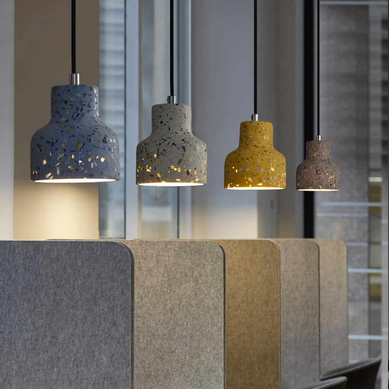 Terrazzo Black/Red/Pink Hanging Lamp Bottle 1 Bulb Nordic Down Lighting Pendant over Dining Table Clearhalo 'Ceiling Lights' 'Industrial Pendants' 'Industrial' 'Middle Century Pendants' 'Pendant Lights' 'Pendants' 'Tiffany' Lighting' 1982098