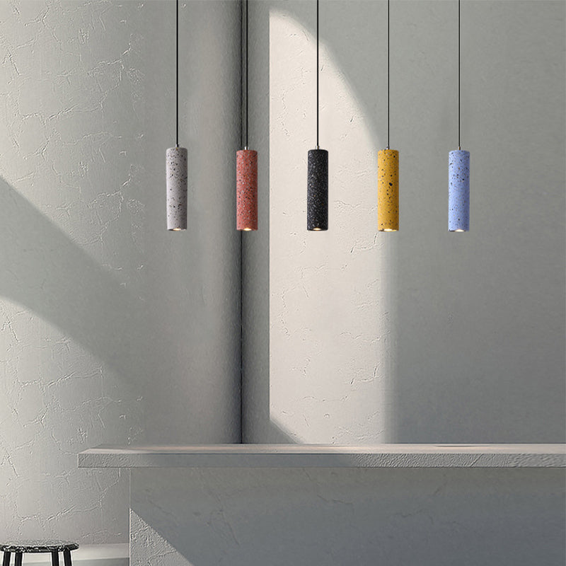 Black/Red/Blue LED Hanging Light Nordic Terrazzo Tube Suspension Pendant Light for Dining Room Clearhalo 'Ceiling Lights' 'Industrial Pendants' 'Industrial' 'Middle Century Pendants' 'Pendant Lights' 'Pendants' 'Tiffany' Lighting' 1982128
