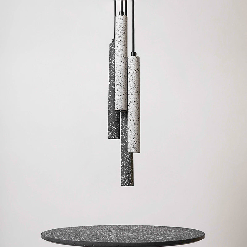 Terrazzo Flute Pendulum Light Nordic 10"/19.5" Tall LED Bistro Hanging Pendant in White/Black Black Clearhalo 'Ceiling Lights' 'Industrial Pendants' 'Industrial' 'Middle Century Pendants' 'Pendant Lights' 'Pendants' 'Tiffany' Lighting' 1982136