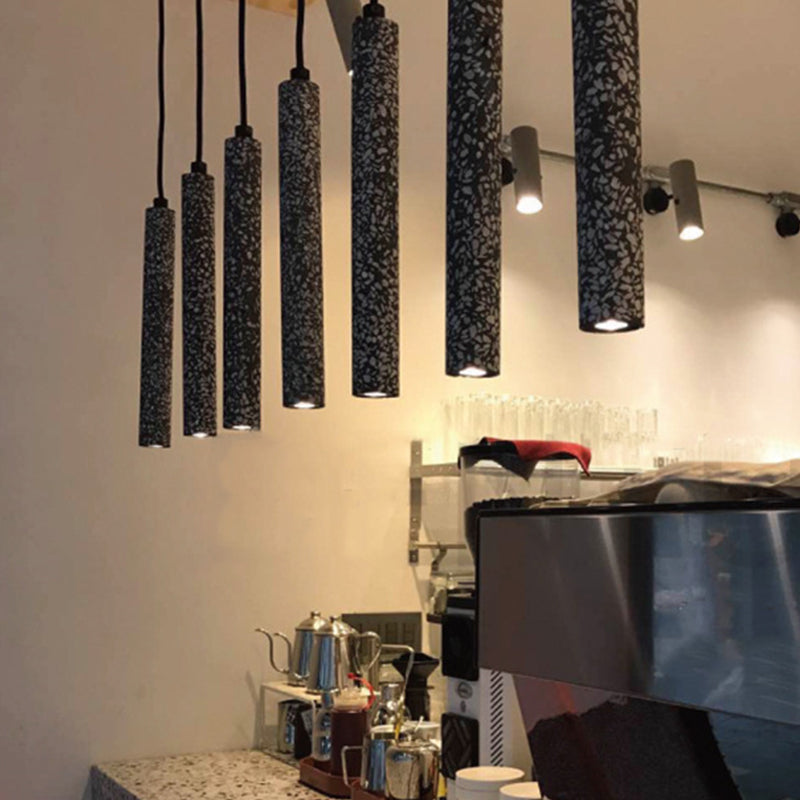 Terrazzo Flute Pendulum Light Nordic 10"/19.5" Tall LED Bistro Hanging Pendant in White/Black Clearhalo 'Ceiling Lights' 'Industrial Pendants' 'Industrial' 'Middle Century Pendants' 'Pendant Lights' 'Pendants' 'Tiffany' Lighting' 1982138