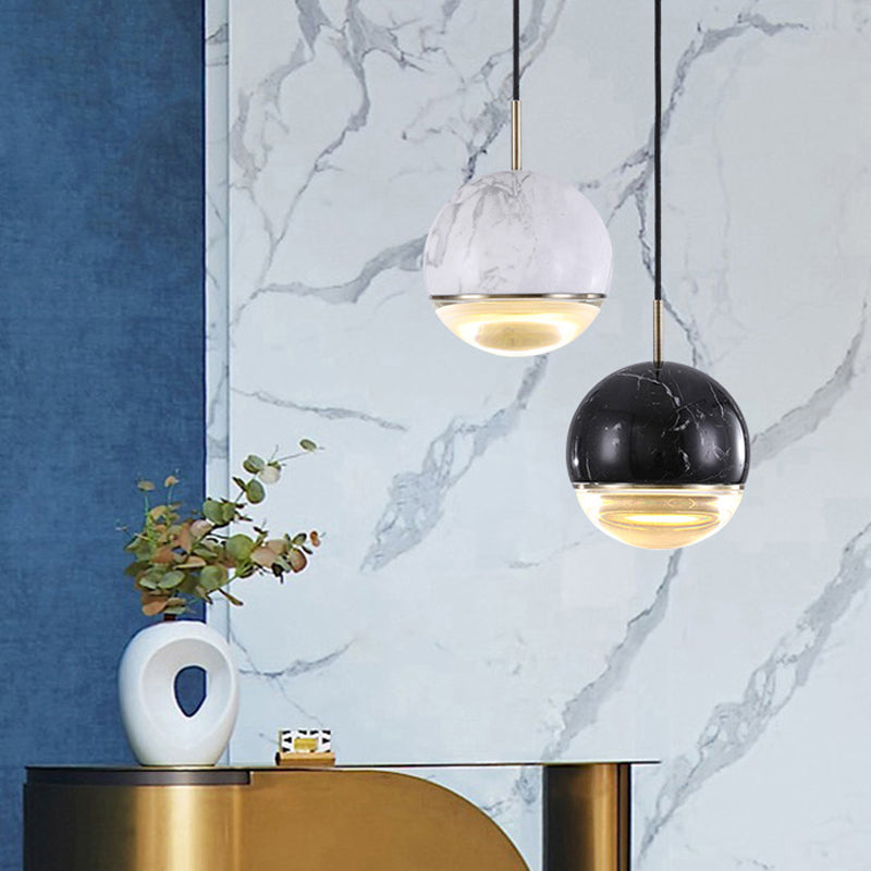Nordic Spherical Hanging Pendant Light 4"/7" Dia LED Marble Suspension Lighting in Black/White/Green White Clearhalo 'Ceiling Lights' 'Industrial Pendants' 'Industrial' 'Middle Century Pendants' 'Pendant Lights' 'Pendants' 'Tiffany' Lighting' 1982193