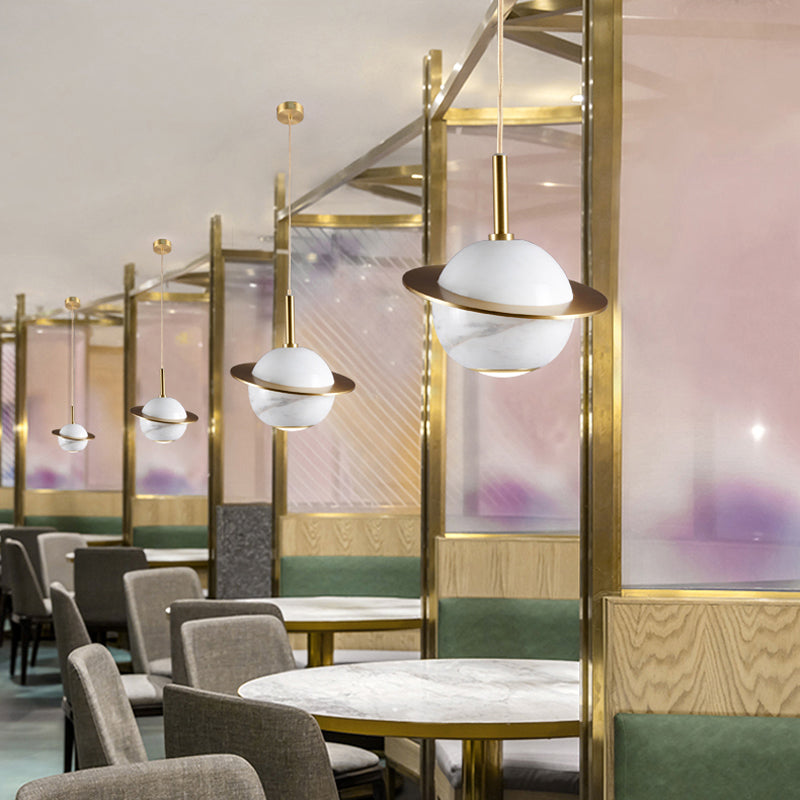 Designer Globe Hanging Light Marble Restaurant LED Pendant Lamp in Black/White/Green with Brass Ring Clearhalo 'Ceiling Lights' 'Modern Pendants' 'Modern' 'Pendant Lights' 'Pendants' Lighting' 1982207