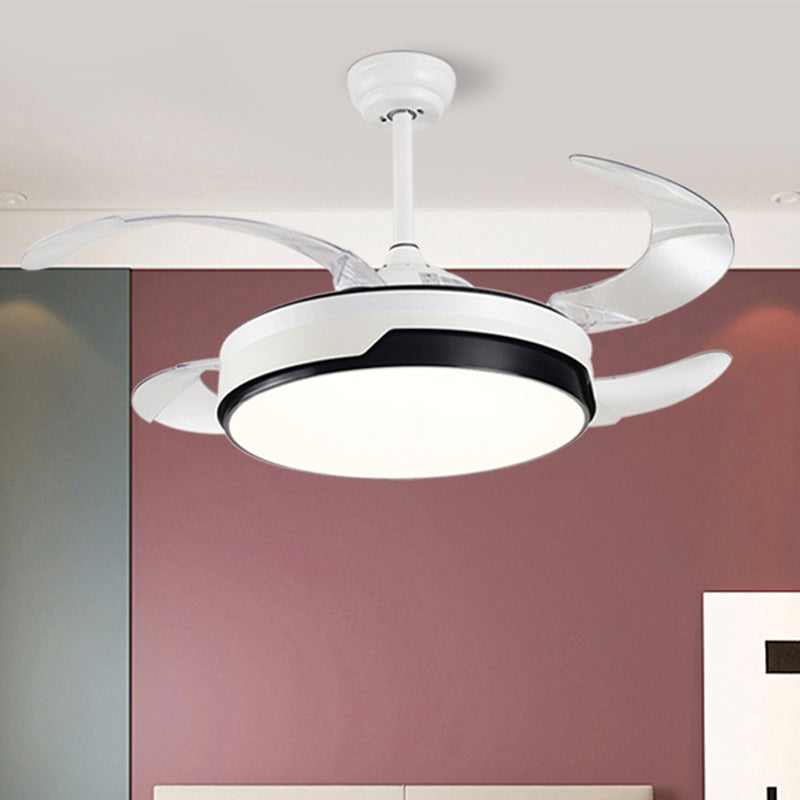 LED Bedroom Ceiling Fan Lamp Modern White 4 Blades Semi Flush Light with Circle Acrylic Shade, 20