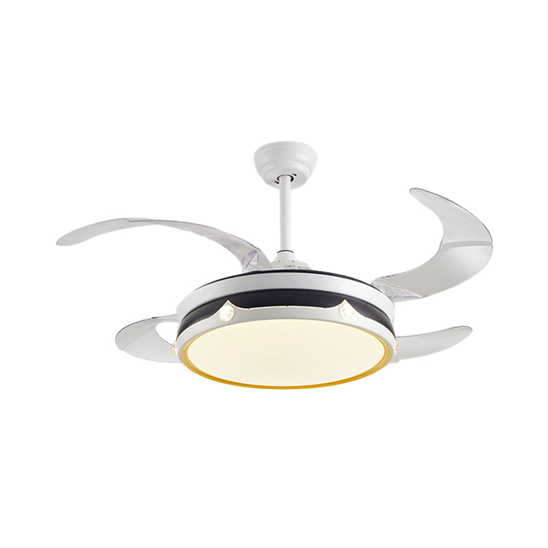 LED Bedroom Ceiling Fan Lamp Modern White 4 Blades Semi Flush Light with Circle Acrylic Shade, 20" Wide Clearhalo 'Ceiling Fans with Lights' 'Ceiling Fans' 'Modern Ceiling Fans' 'Modern' Lighting' 1982240