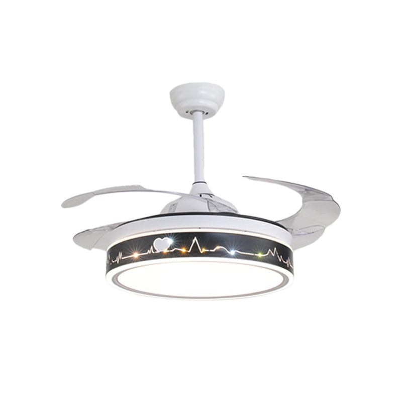Drum Shade 4-Blade Hanging Fan Lamp Simple LED White Semi Flush Mount, 20