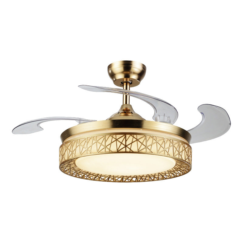 Gold Nest Shaped 4 Blades Semi-Flush Mount Simple LED Metallic Ceiling Fan Light, 19