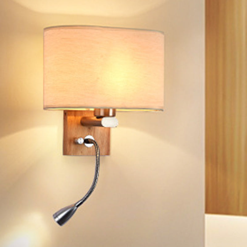 Flexible Spotlight Bedside Reading Light Fabric Single Nordic Wall Lamp with Oval Fabric Shade in Beige/Flaxen/Champagne Champagne Clearhalo 'Cast Iron' 'Glass' 'Industrial' 'Modern wall lights' 'Modern' 'Tiffany' 'Traditional wall lights' 'Wall Lamps & Sconces' 'Wall Lights' Lighting' 1982667