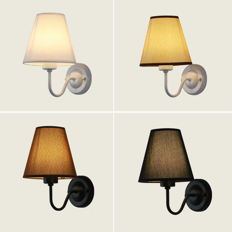 Black/Brown/Beige Cone Wall Lamp Nordic 1-Light Fabric Wall Lighting with Curved Arm in Black/White Clearhalo 'Cast Iron' 'Glass' 'Industrial' 'Modern wall lights' 'Modern' 'Tiffany' 'Traditional wall lights' 'Wall Lamps & Sconces' 'Wall Lights' Lighting' 1982673