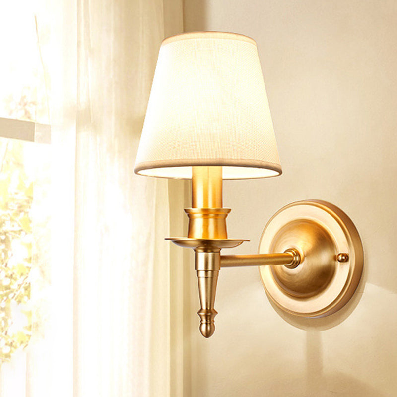 Country Conical Wall Light Single-Bulb Fabric Wall Lighting Ideas with Candle Design in Gold Gold A Clearhalo 'Wall Lamps & Sconces' 'Wall Lights' Lighting' 1982792