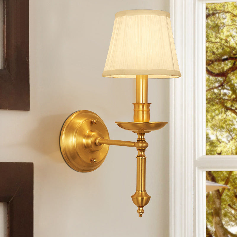 Country Conical Wall Light Single-Bulb Fabric Wall Lighting Ideas with Candle Design in Gold Gold B Clearhalo 'Wall Lamps & Sconces' 'Wall Lights' Lighting' 1982797
