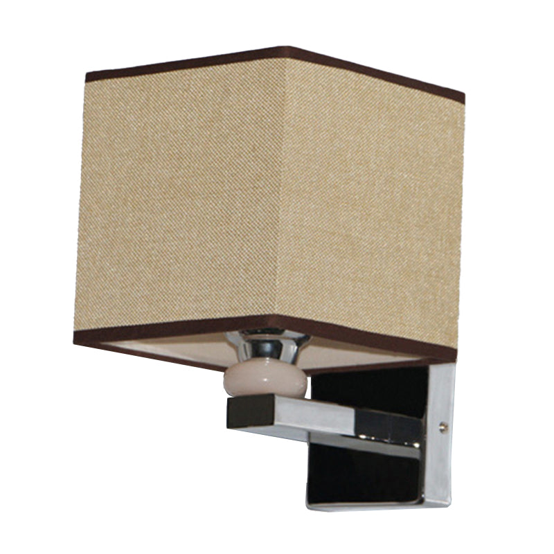 Nordic Cubic Wall Sconce Fabric 1-Light Dining Room Wall Mount Light Fixture in Beige/White/Flaxen Clearhalo 'Cast Iron' 'Glass' 'Industrial' 'Modern wall lights' 'Modern' 'Tiffany' 'Traditional wall lights' 'Wall Lamps & Sconces' 'Wall Lights' Lighting' 1982857