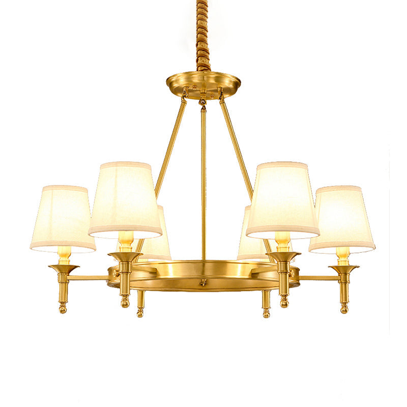 Cone Shade Living Room Pendant Light Traditional Fabric 3/6/8 Heads Gold Chandelier Lamp Clearhalo 'Ceiling Lights' 'Chandeliers' Lighting' options 1982932