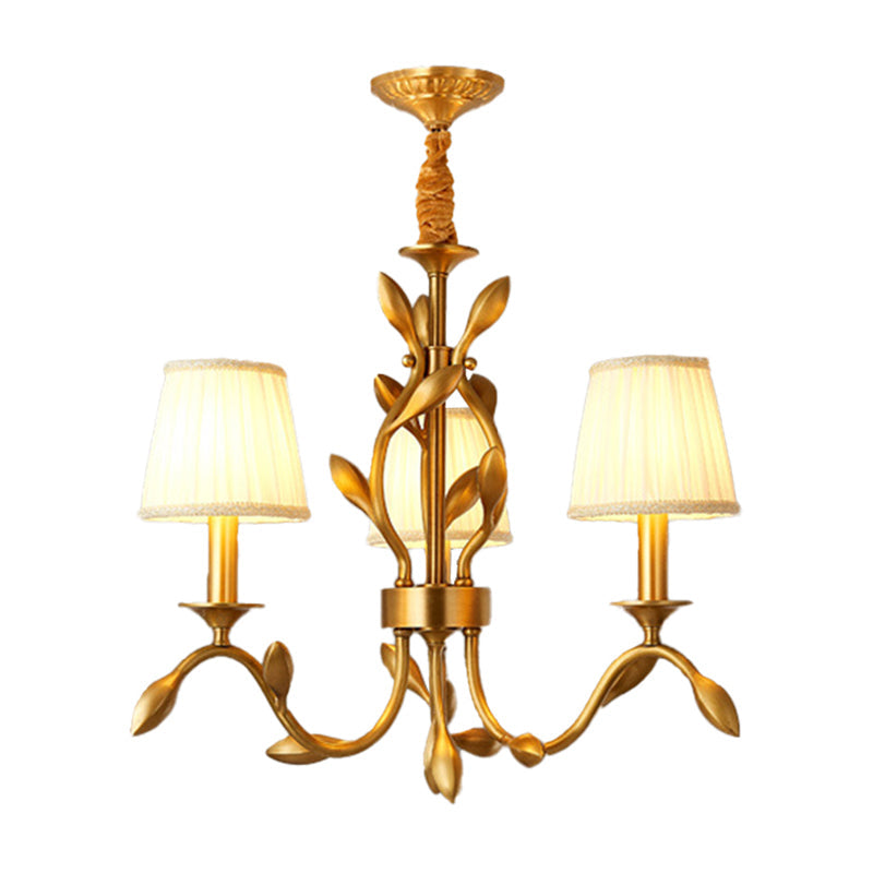 3-Head Wheat Chandelier Lighting Farmhouse Gold Metallic Ceiling Pendant with Conical Fabric Shade Clearhalo 'Ceiling Lights' 'Chandeliers' Lighting' options 1982948