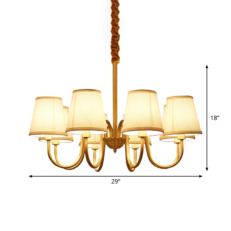 Conical Living Room Hanging Lamp Traditional Fabric 5/6/8-Light Gold Chandelier with Swoop Arm Clearhalo 'Ceiling Lights' 'Chandeliers' Lighting' options 1982991
