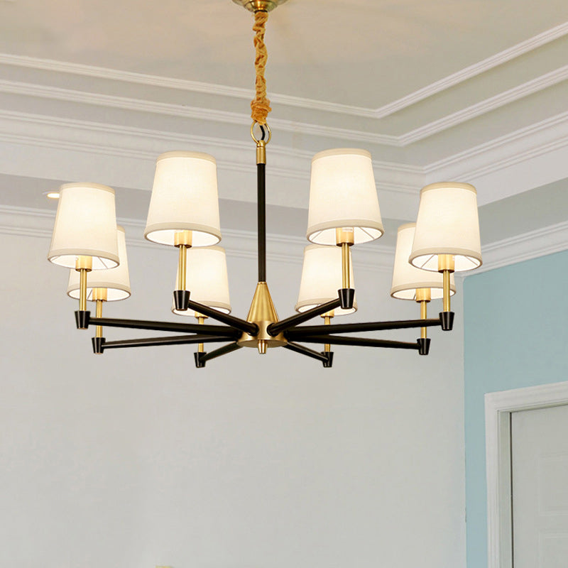 Conic Bedroom Ceiling Hang Light Fabric/White Glass 6/8-Light Modern Chandelier in Black and Gold Clearhalo 'Ceiling Lights' 'Chandeliers' 'Modern Chandeliers' 'Modern' Lighting' 1983043