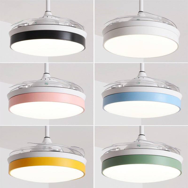 4-Blade Nordic Drum LED Semi Flush Ceiling Light Acrylic Living Room Hanging Fan Lamp, 20" Wide Clearhalo 'Ceiling Fans with Lights' 'Ceiling Fans' 'Modern Ceiling Fans' 'Modern' Lighting' 1983142