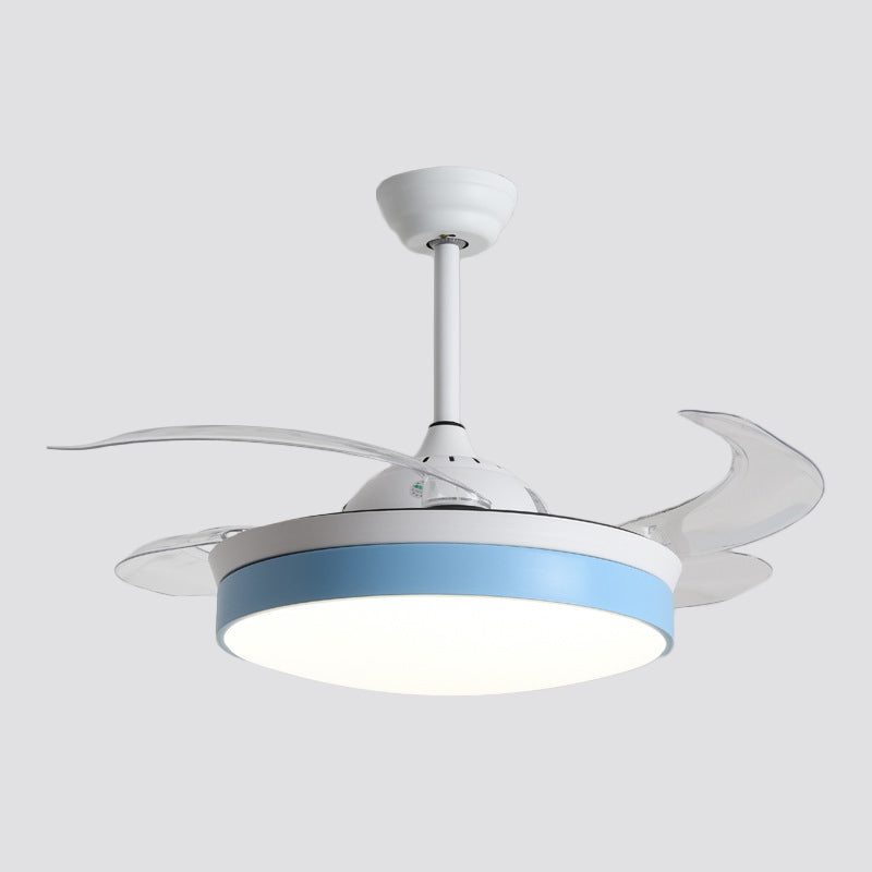 4-Blade Nordic Drum LED Semi Flush Ceiling Light Acrylic Living Room Hanging Fan Lamp, 20" Wide Clearhalo 'Ceiling Fans with Lights' 'Ceiling Fans' 'Modern Ceiling Fans' 'Modern' Lighting' 1983149