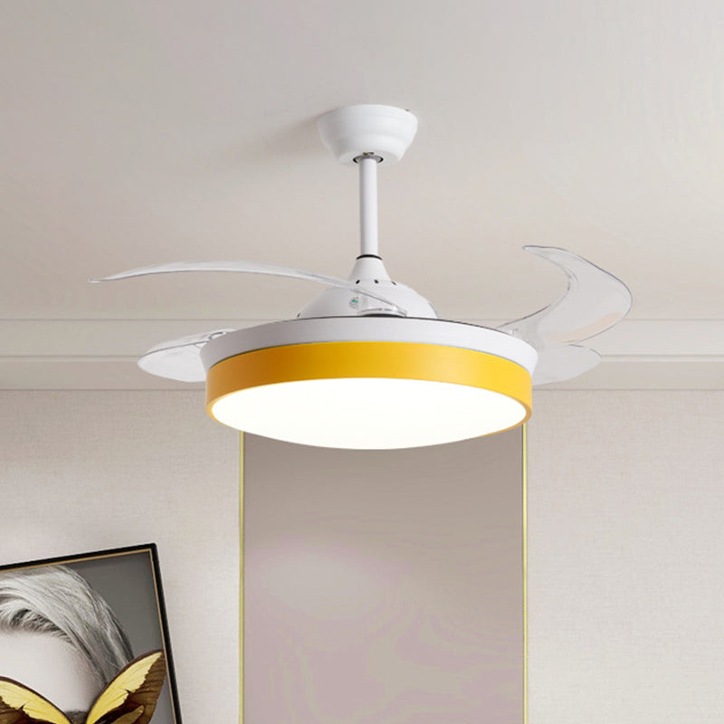 4-Blade Nordic Drum LED Semi Flush Ceiling Light Acrylic Living Room Hanging Fan Lamp, 20