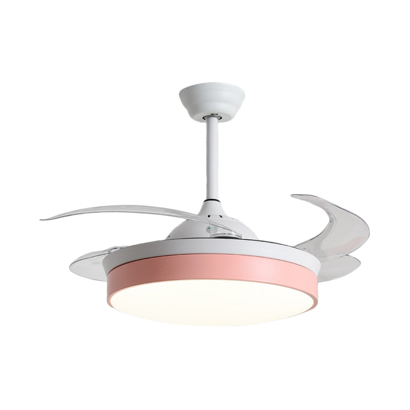 4-Blade Nordic Drum LED Semi Flush Ceiling Light Acrylic Living Room Hanging Fan Lamp, 20" Wide Clearhalo 'Ceiling Fans with Lights' 'Ceiling Fans' 'Modern Ceiling Fans' 'Modern' Lighting' 1983154