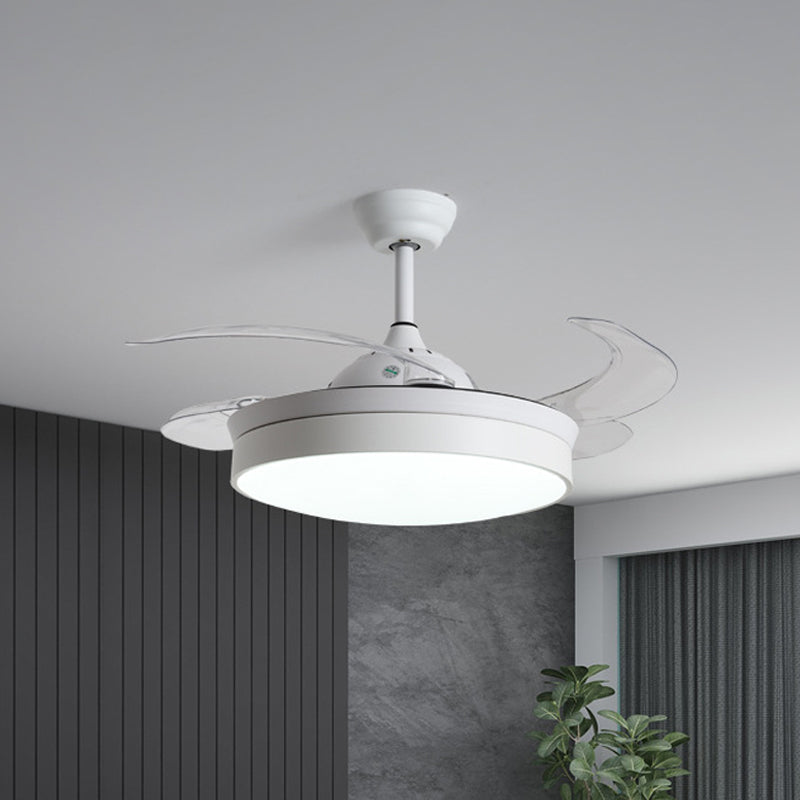 4-Blade Nordic Drum LED Semi Flush Ceiling Light Acrylic Living Room Hanging Fan Lamp, 20" Wide White Clearhalo 'Ceiling Fans with Lights' 'Ceiling Fans' 'Modern Ceiling Fans' 'Modern' Lighting' 1983156