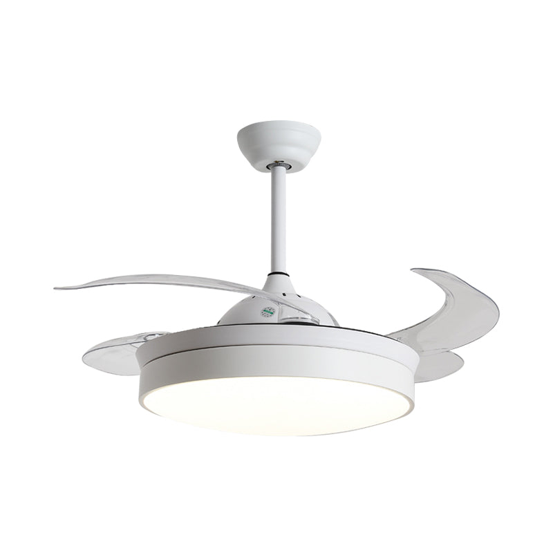 4-Blade Nordic Drum LED Semi Flush Ceiling Light Acrylic Living Room Hanging Fan Lamp, 20" Wide Clearhalo 'Ceiling Fans with Lights' 'Ceiling Fans' 'Modern Ceiling Fans' 'Modern' Lighting' 1983157