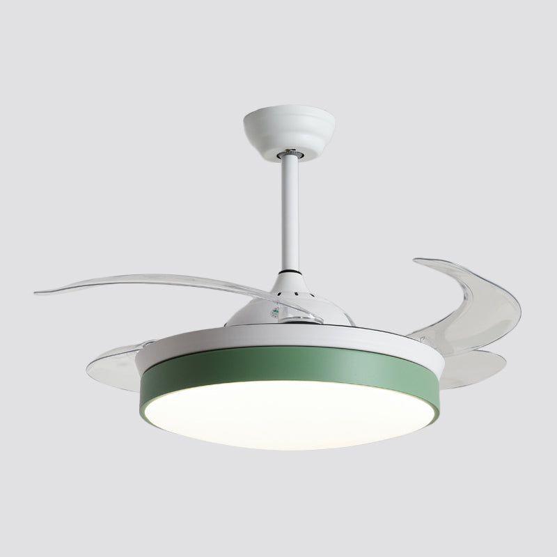 4-Blade Nordic Drum LED Semi Flush Ceiling Light Acrylic Living Room Hanging Fan Lamp, 20