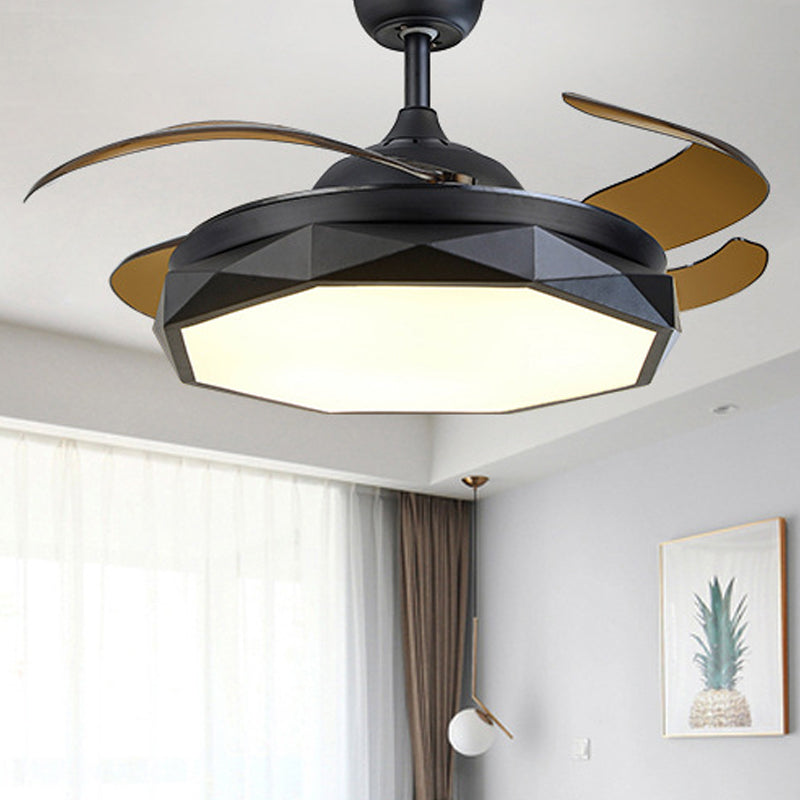 Faceted Metal Semi Flush Mount Lighting Modern 18.5" Wide LED Pendant Fan Lamp with 4 Blades Black Clearhalo 'Ceiling Fans with Lights' 'Ceiling Fans' 'Modern Ceiling Fans' 'Modern' Lighting' 1983165