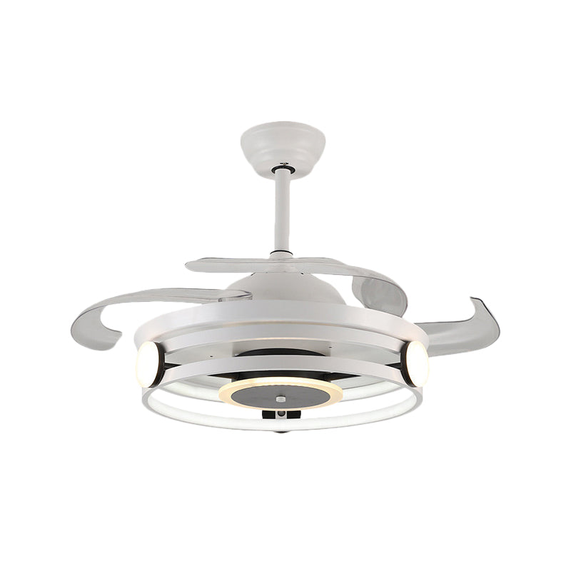 Macaron Circular 4 Blades Semi Flush Ceiling Light Acrylic Dining Room LED Hanging Fan Lamp, 20" Wide Clearhalo 'Ceiling Fans with Lights' 'Ceiling Fans' 'Modern Ceiling Fans' 'Modern' Lighting' 1983179