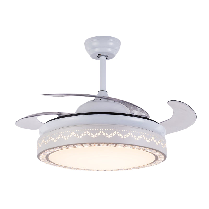 4-Blade Modernist LED Semi Flush Ceiling Light White Hollow-out Round Pendant Fan Lamp with Acrylic Shade, 19