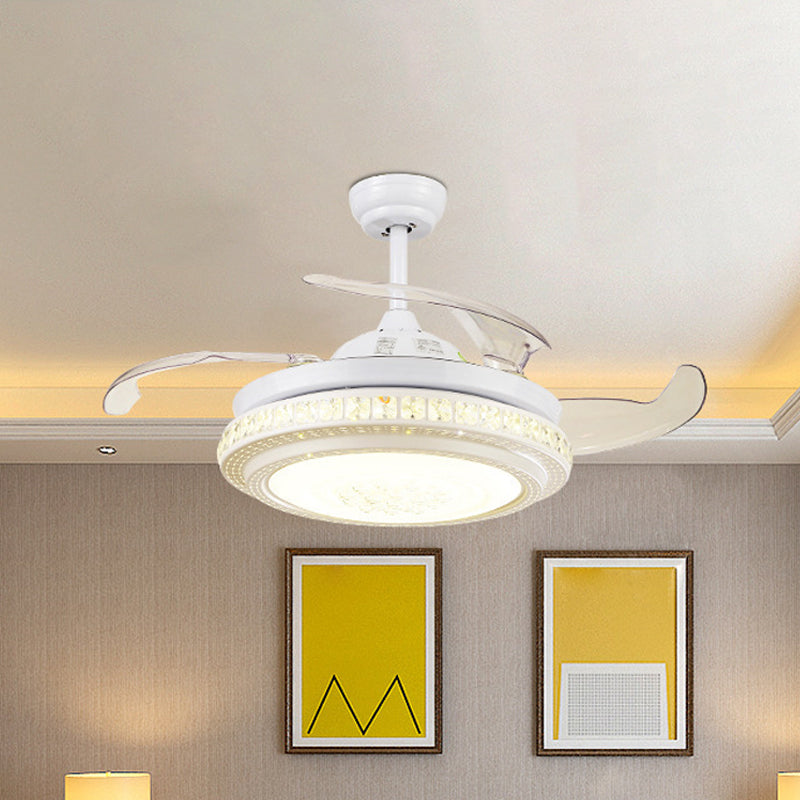 2-Tier Round Crystal Semi Mount Lighting Contemporary 16.5" Wide LED White Hanging Fan Lamp, 4 Blades Clearhalo 'Ceiling Fans with Lights' 'Ceiling Fans' 'Modern Ceiling Fans' 'Modern' Lighting' 1983217