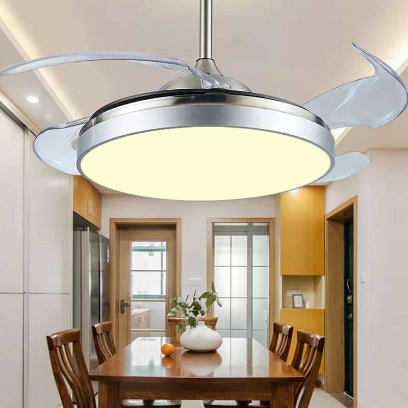 4 Blades Drum Acrylic Ceiling Fan Light Modern LED White Semi Flush Mount, 19