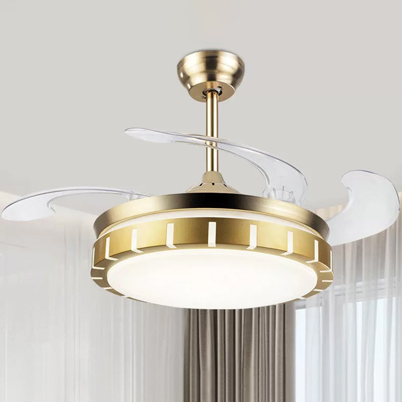 19" Wide Round Shade Hanging Fan Light Acrylic LED Bedroom Semi Flush with 4 Blades Clearhalo 'Ceiling Fans with Lights' 'Ceiling Fans' 'Modern Ceiling Fans' 'Modern' Lighting' 1983267