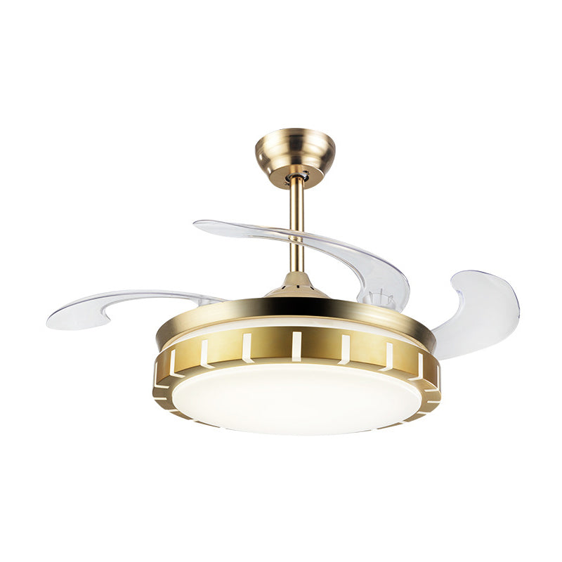 19" Wide Round Shade Hanging Fan Light Acrylic LED Bedroom Semi Flush with 4 Blades Clearhalo 'Ceiling Fans with Lights' 'Ceiling Fans' 'Modern Ceiling Fans' 'Modern' Lighting' 1983270