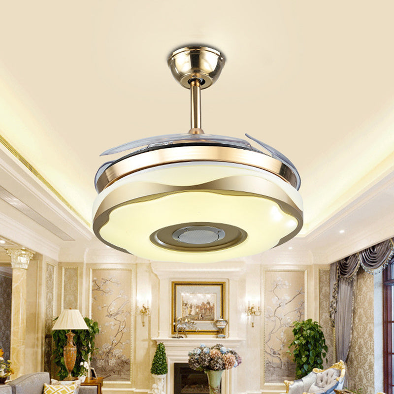 Simplicity Flower 4 Blades Semi Mount Lighting Acrylic Living Room LED Ceiling Fan Lamp, 19" Wide Clearhalo 'Ceiling Fans with Lights' 'Ceiling Fans' 'Modern Ceiling Fans' 'Modern' Lighting' 1983274