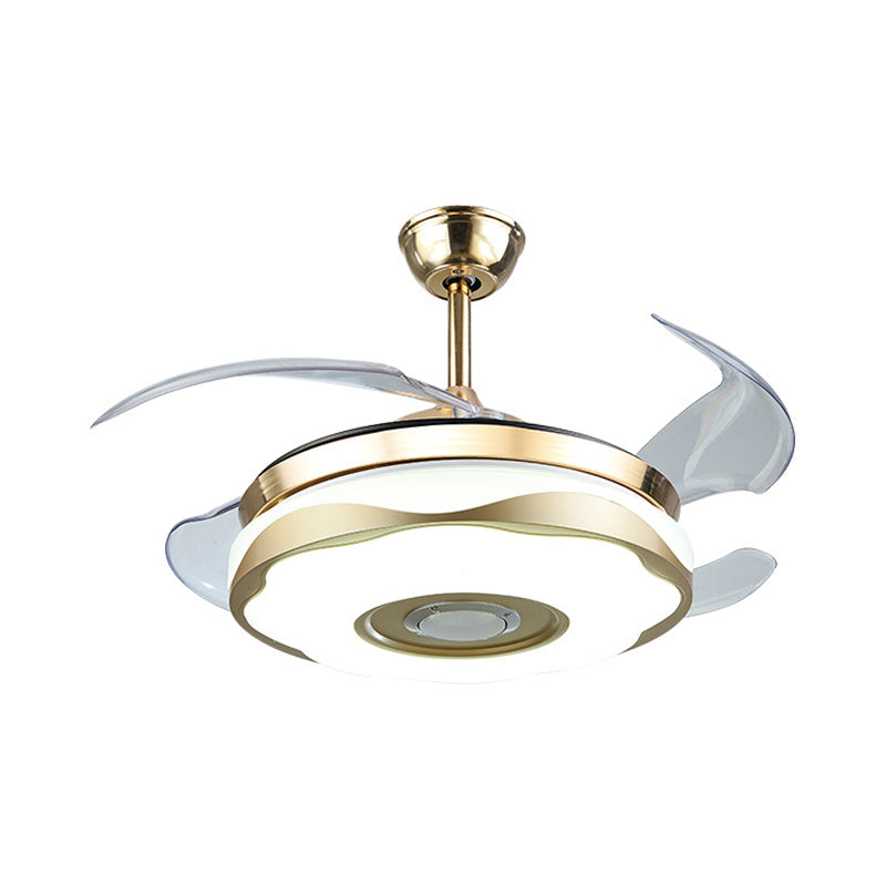 Simplicity Flower 4 Blades Semi Mount Lighting Acrylic Living Room LED Ceiling Fan Lamp, 19