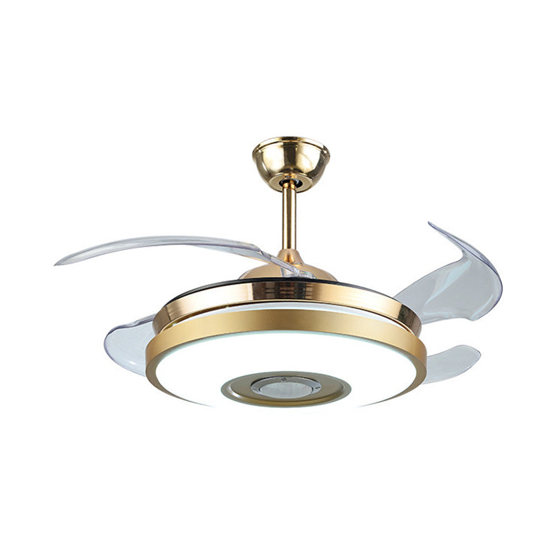 19" Wide Drum Living Room Hanging Fan Lamp Acrylic LED Simple Semi Flush Mount Ceiling Lamp with 4 Blades Clearhalo 'Ceiling Fans with Lights' 'Ceiling Fans' 'Modern Ceiling Fans' 'Modern' Lighting' 1983286