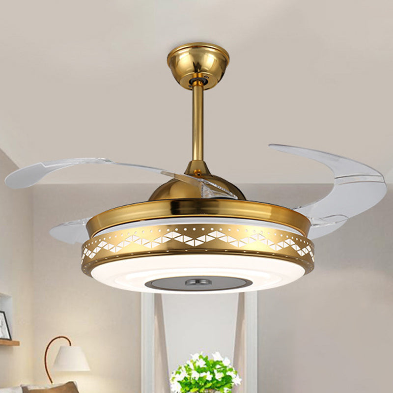 Metal Drum 4 Blades Pendant Fan Lamp Modernism LED Semi Flush Mount Light Fixture, 19" Wide Clearhalo 'Ceiling Fans with Lights' 'Ceiling Fans' 'Modern Ceiling Fans' 'Modern' Lighting' 1983289