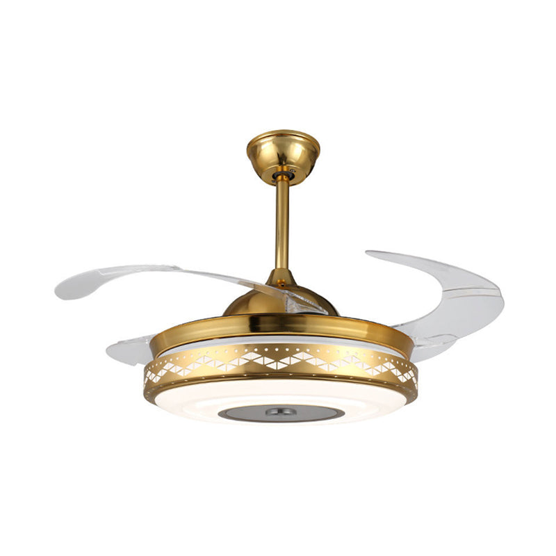 Metal Drum 4 Blades Pendant Fan Lamp Modernism LED Semi Flush Mount Light Fixture, 19" Wide Clearhalo 'Ceiling Fans with Lights' 'Ceiling Fans' 'Modern Ceiling Fans' 'Modern' Lighting' 1983291