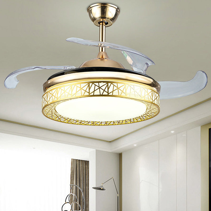 Nest-Shaped Living Room Ceiling Fan Light Metal 19" Wide LED Simplicity Semi Flush Mount, 4 Blades Clearhalo 'Ceiling Fans with Lights' 'Ceiling Fans' 'Modern Ceiling Fans' 'Modern' Lighting' 1983294