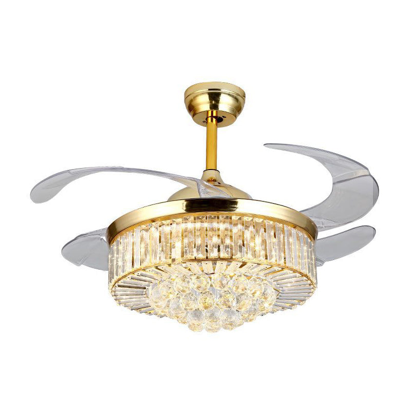 Faceted Crystal Bowl Semi Flush Ceiling Light Modern 19" Wide LED Pendant Fan Lamp, 4 Blades Gold A Clearhalo 'Ceiling Fans with Lights' 'Ceiling Fans' 'Modern Ceiling Fans' 'Modern' Lighting' 1983328