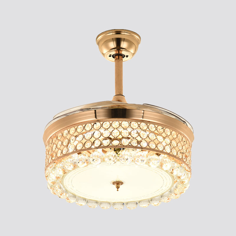 Faceted Crystal Bowl Semi Flush Ceiling Light Modern 19" Wide LED Pendant Fan Lamp, 4 Blades Clearhalo 'Ceiling Fans with Lights' 'Ceiling Fans' 'Modern Ceiling Fans' 'Modern' Lighting' 1983334
